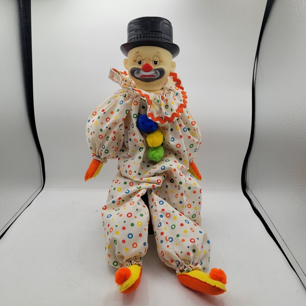 Vintage Large 24" Hobo Circus Clown Shelf Sitter With Sad Face And Top Hat
